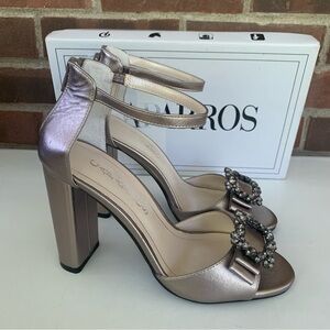 Caparros Womens Pasha Ankle Strap Mushroom Metallic Block Heel Sandals US 8.5 M